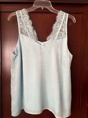 Love Light Blue Lace Trim Satin Camisole